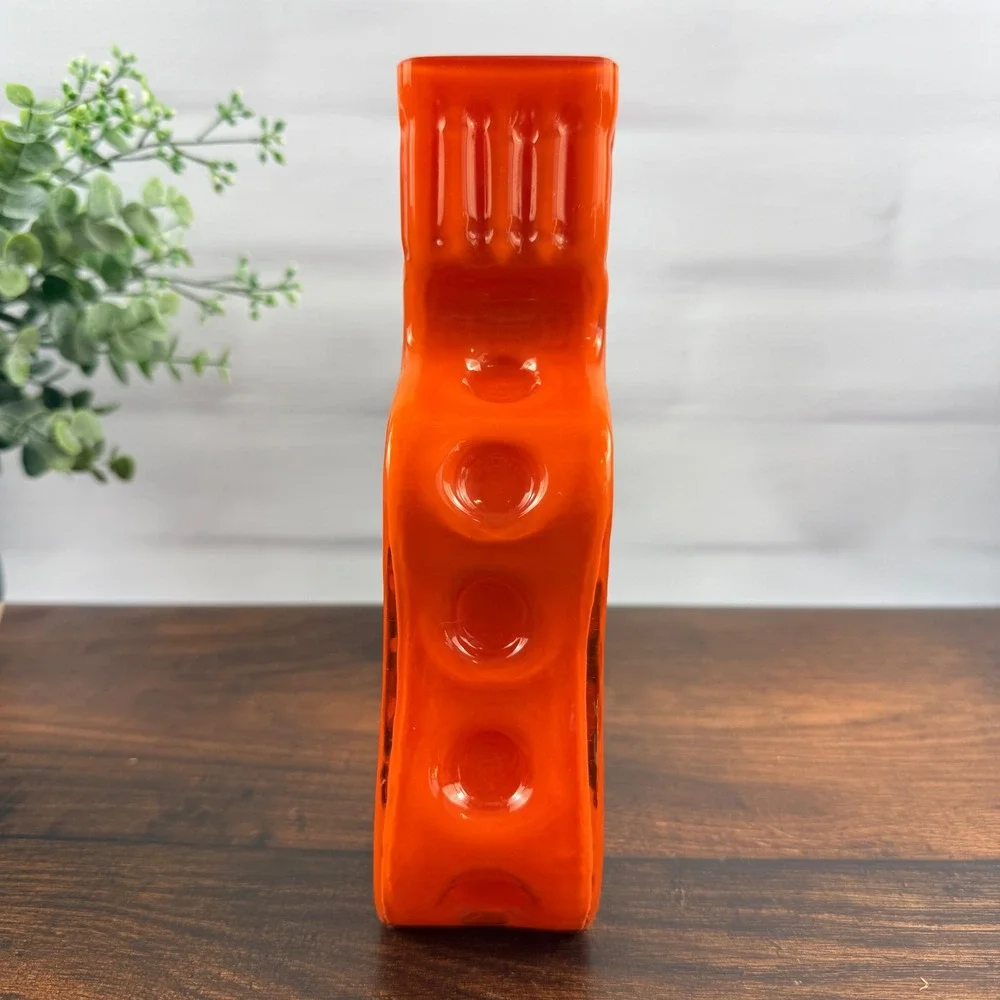 Vintage Hirschberg Orange Cased Glass Vase | Mid-Century | Original Label
